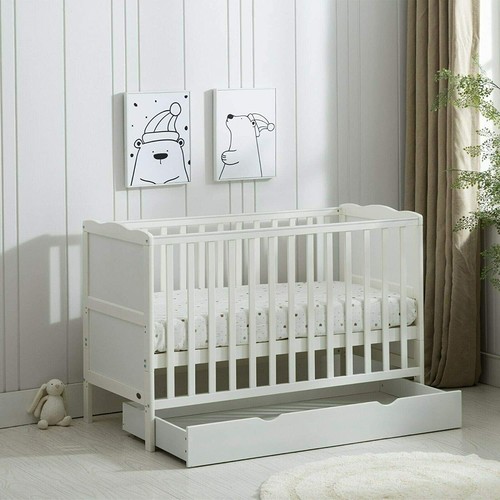 Wooden baby cot bed - wooden, drawer