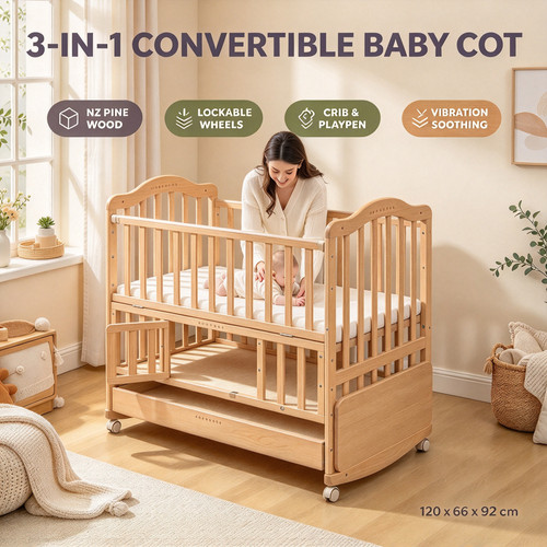Wooden baby cot - 3-in-1, bed
