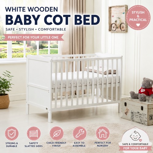 White wooden baby cot bed - wooden,